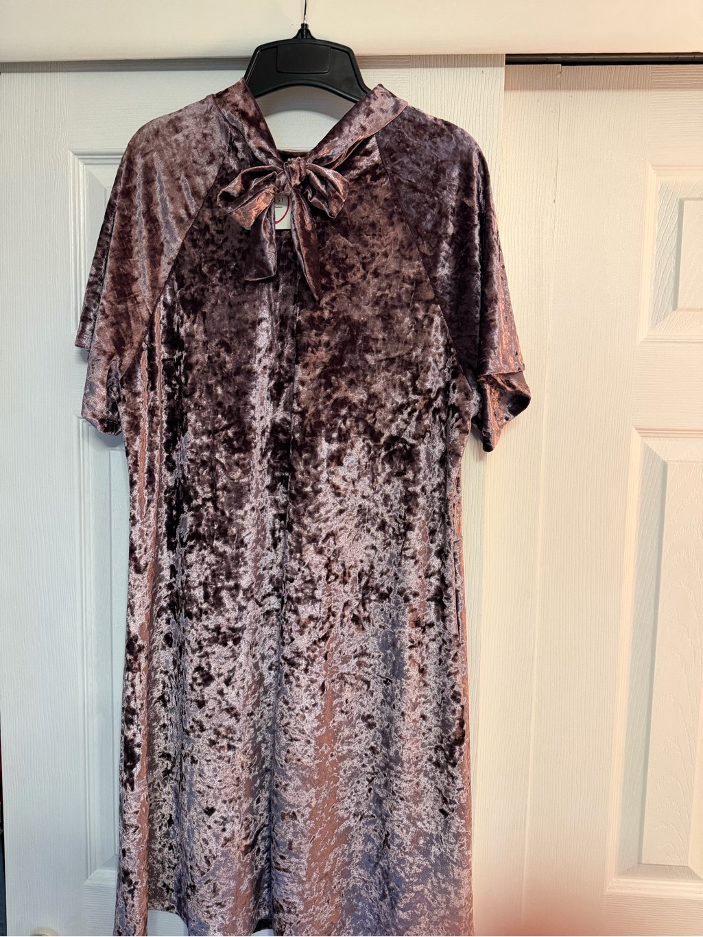 Crushed Velvet Tie-Neck Midi Dress - Dusty Mauve